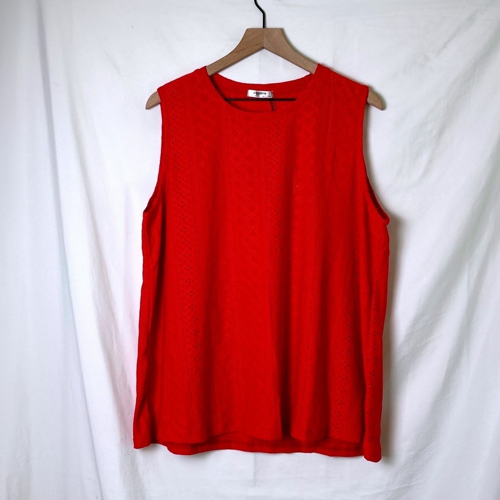 Zeagoo Womens Pointelle Eyelet Sleeveless Knit Tank Top Size XXL Red NEW Summer